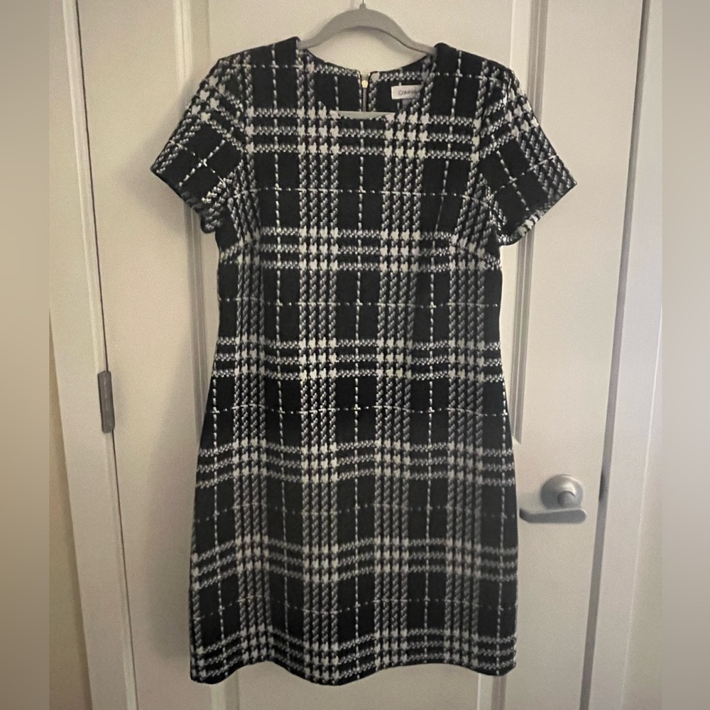 Calvin Klein Black and White Checkered Midi Dress